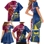Custom Cowboys And Broncos Rugby Family Matching Short Sleeve Bodycon Dress and Hawaiian Shirt Dynamic Style