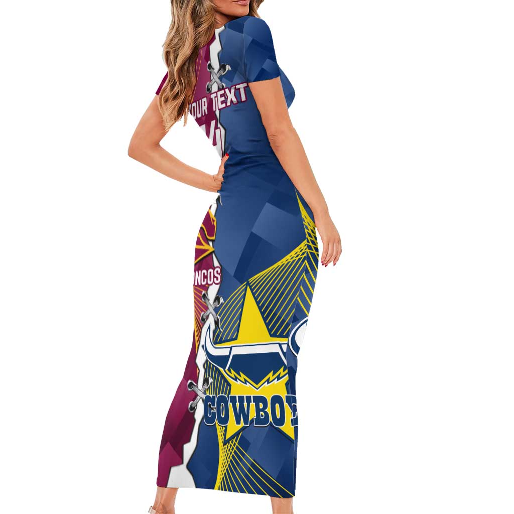 Custom Cowboys And Broncos Rugby Family Matching Short Sleeve Bodycon Dress and Hawaiian Shirt Dynamic Style