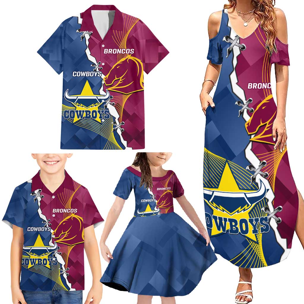 Custom Cowboys And Broncos Rugby Family Matching Summer Maxi Dress and Hawaiian Shirt Dynamic Style