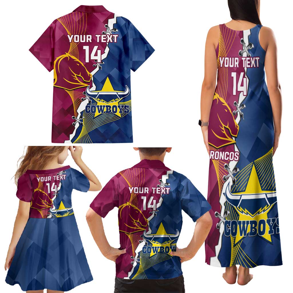 Custom Cowboys And Broncos Rugby Family Matching Tank Maxi Dress and Hawaiian Shirt Dynamic Style