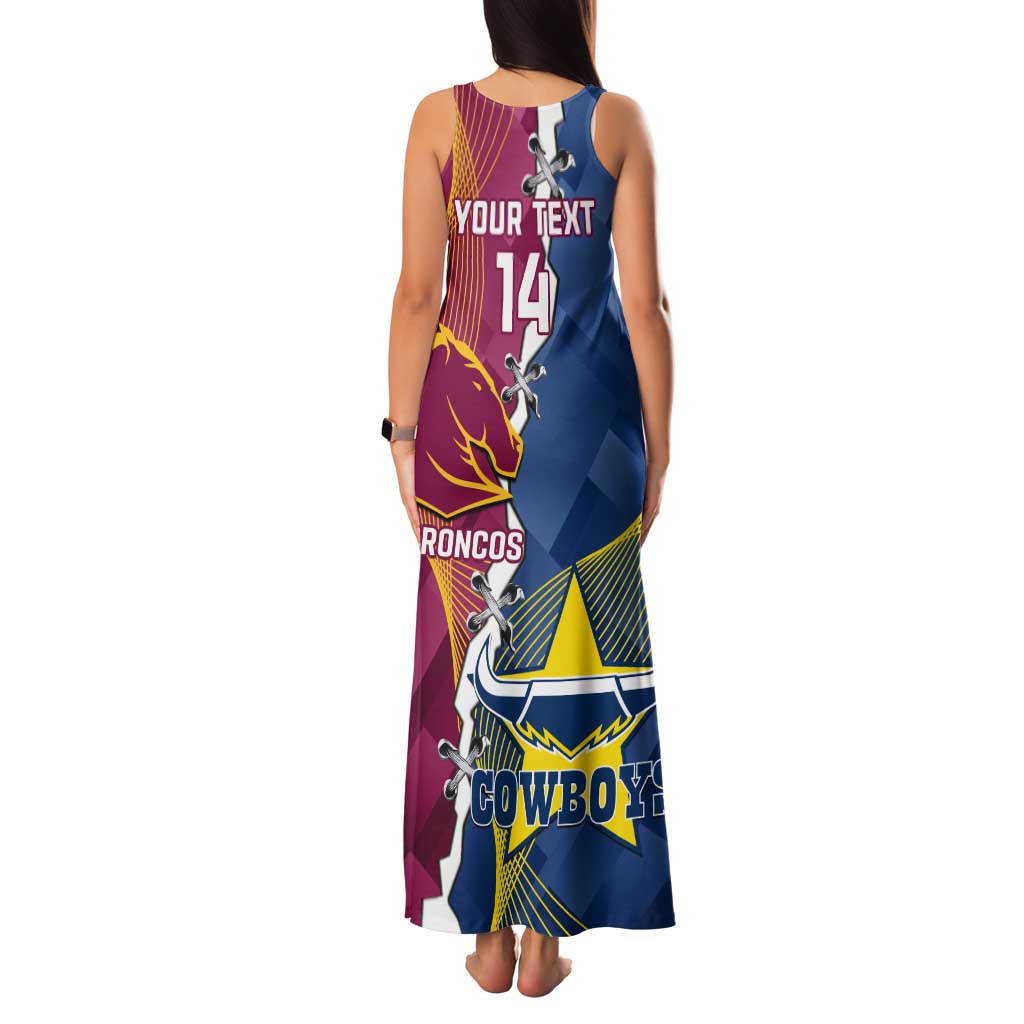 Custom Cowboys And Broncos Rugby Family Matching Tank Maxi Dress and Hawaiian Shirt Dynamic Style