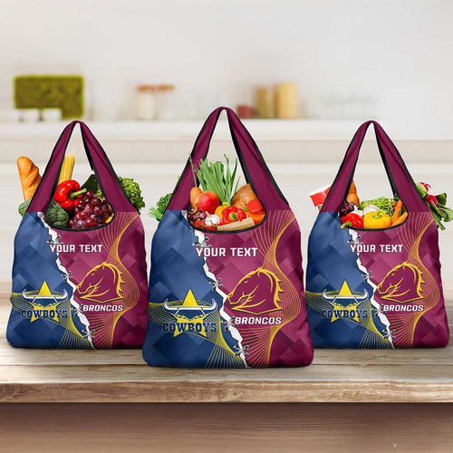 Custom Cowboys And Broncos Rugby Grocery Bag Dynamic Style