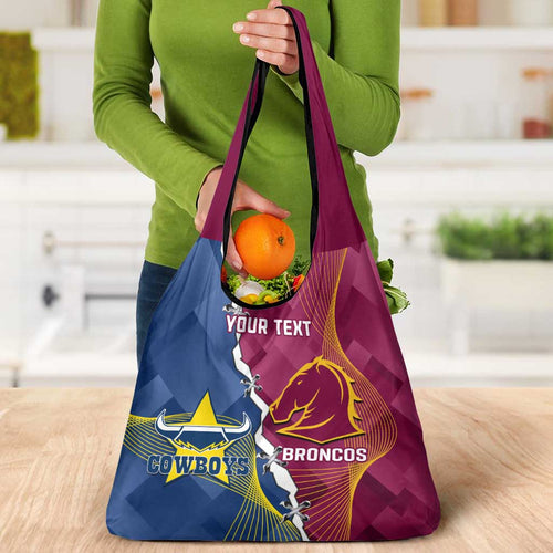 Custom Cowboys And Broncos Rugby Grocery Bag Dynamic Style
