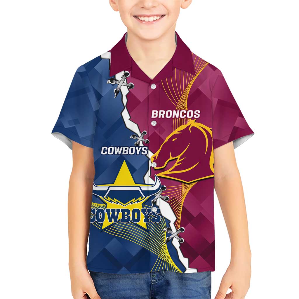 Custom Cowboys And Broncos Rugby Kid Hawaiian Shirt Dynamic Style
