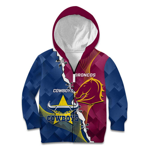 Custom Cowboys And Broncos Rugby Kid Hoodie Dynamic Style