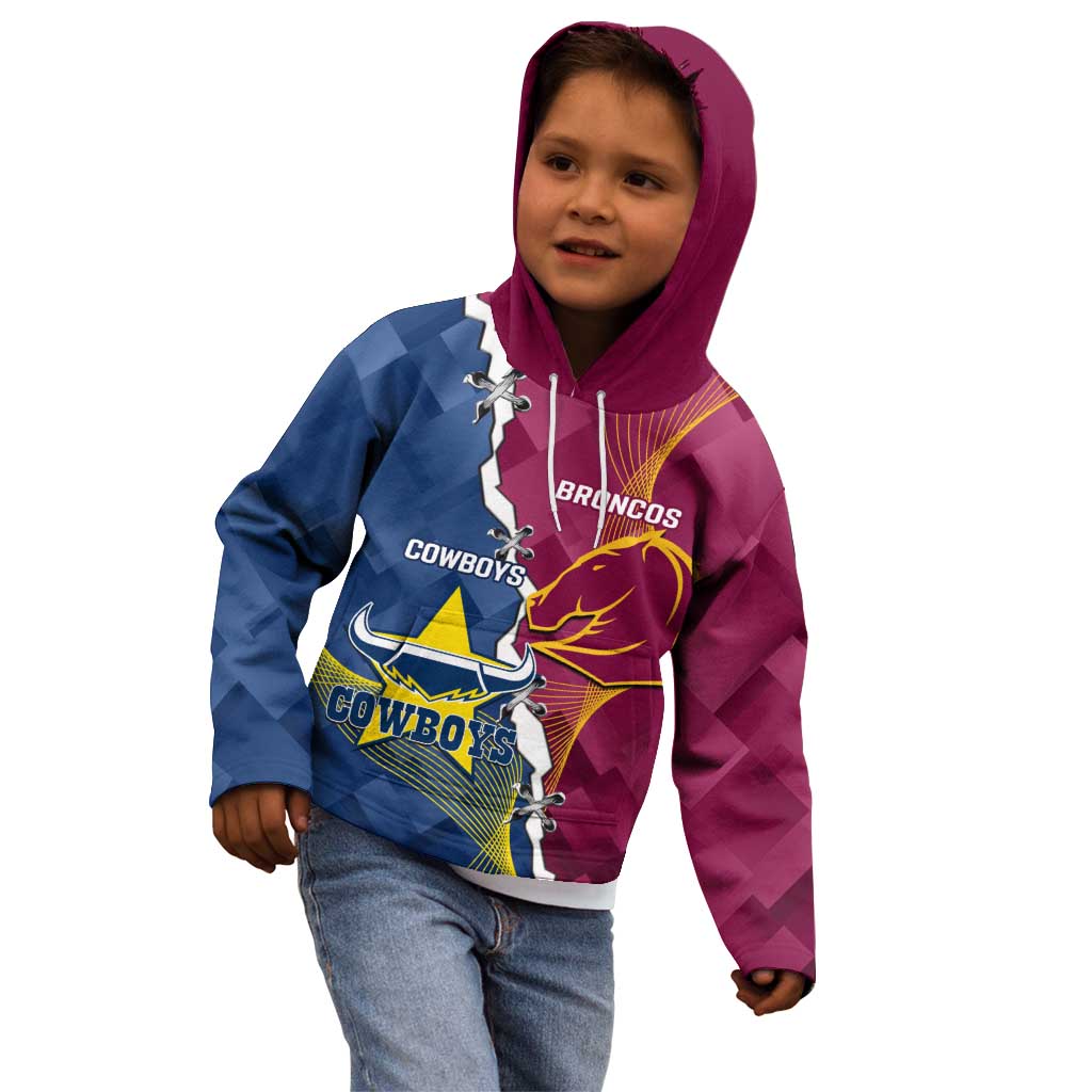 Custom Cowboys And Broncos Rugby Kid Hoodie Dynamic Style