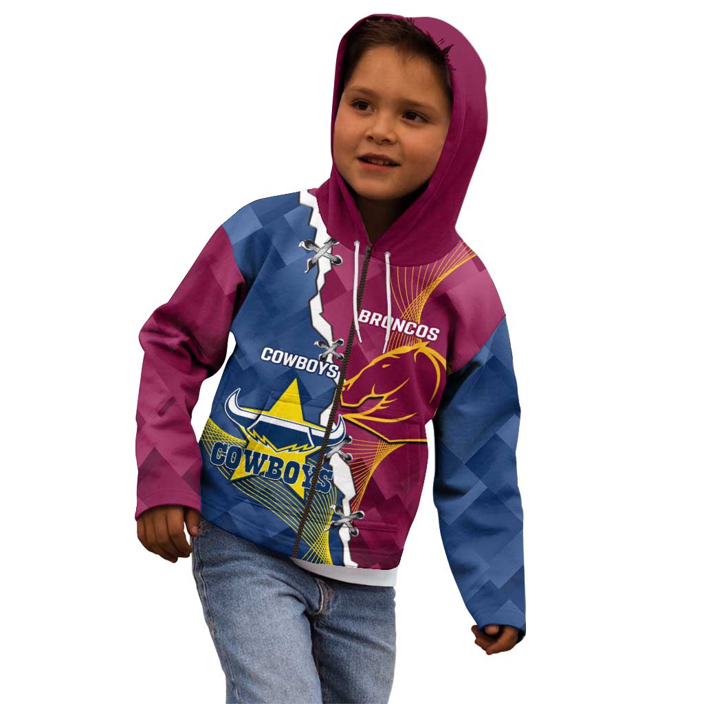 Custom Cowboys And Broncos Rugby Kid Hoodie Dynamic Style
