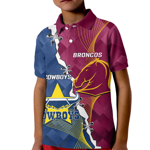 Custom Cowboys And Broncos Rugby Kid Polo Shirt Dynamic Style