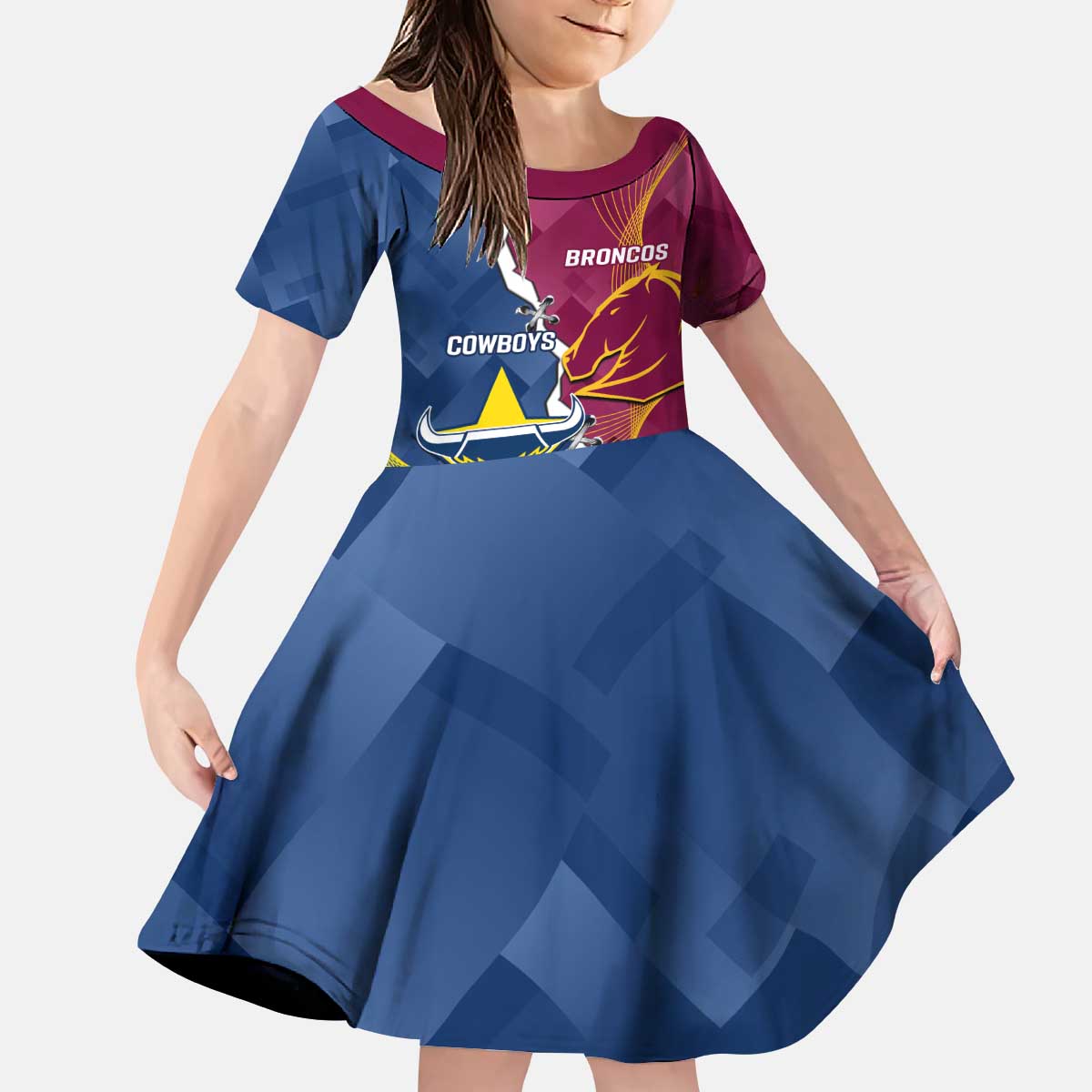 Custom Cowboys And Broncos Rugby Kid Short Sleeve Dress Dynamic Style
