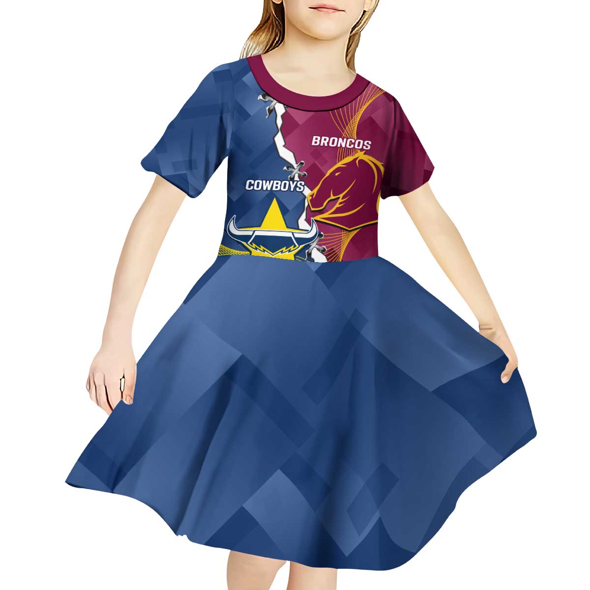 Custom Cowboys And Broncos Rugby Kid Short Sleeve Dress Dynamic Style