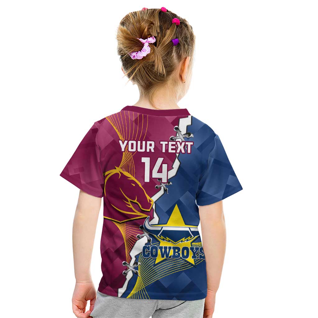 Custom Cowboys And Broncos Rugby Kid T Shirt Dynamic Style
