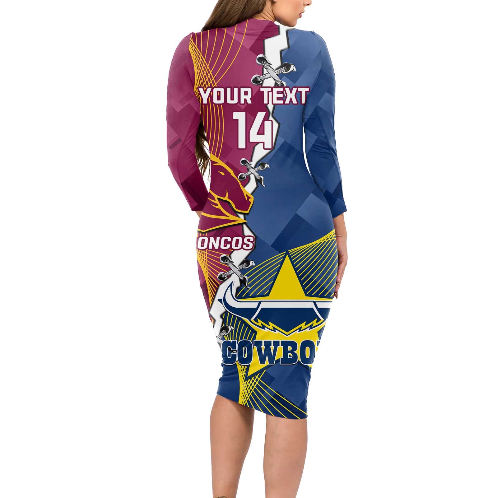 Custom Cowboys And Broncos Rugby Long Sleeve Bodycon Dress Dynamic Style
