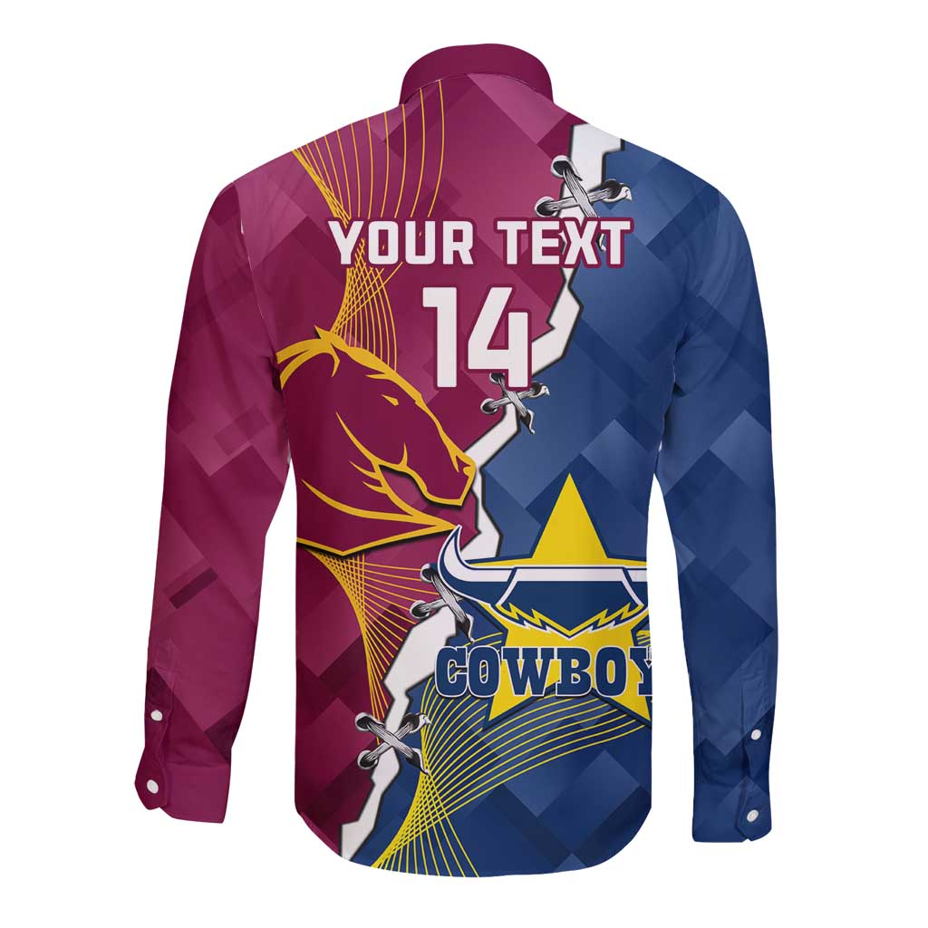 Custom Cowboys And Broncos Rugby Long Sleeve Button Shirt Dynamic Style