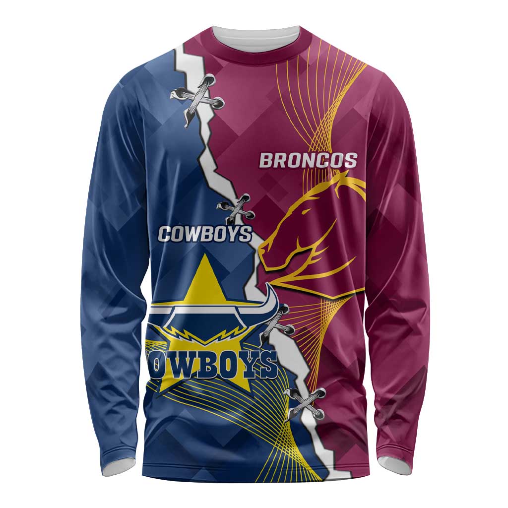 Custom Cowboys And Broncos Rugby Long Sleeve Shirt Dynamic Style