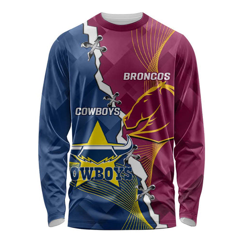 Custom Cowboys And Broncos Rugby Long Sleeve Shirt Dynamic Style