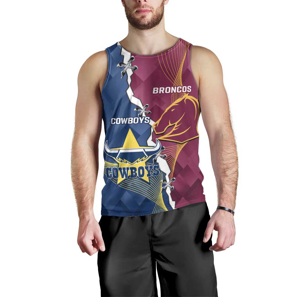 Custom Cowboys And Broncos Rugby Men Tank Top Dynamic Style