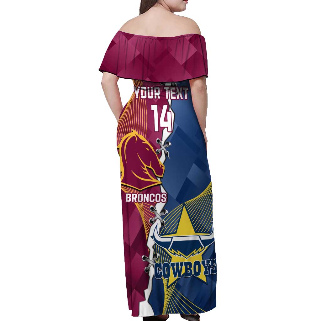 Custom Cowboys And Broncos Rugby Off Shoulder Maxi Dress Dynamic Style
