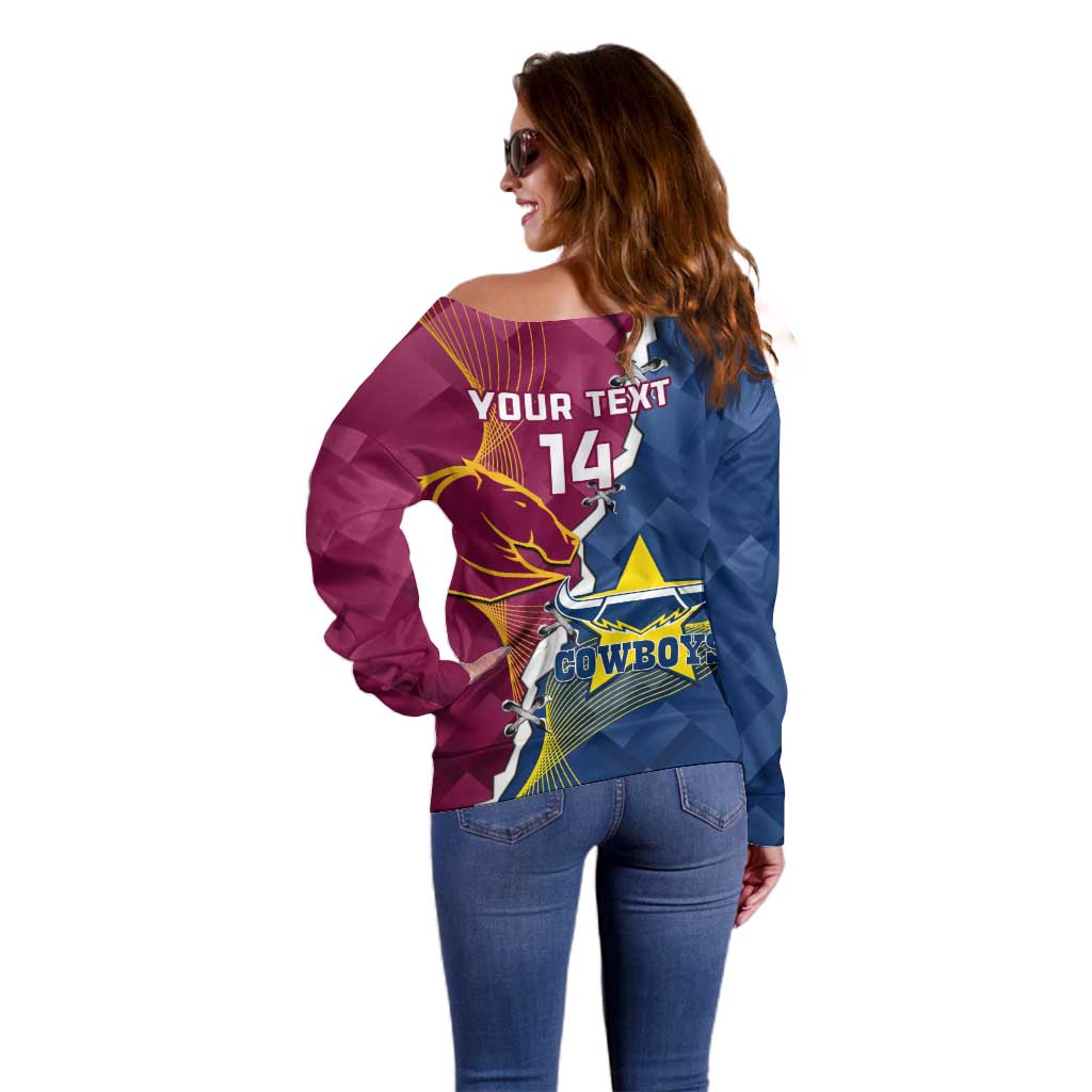 Custom Cowboys And Broncos Rugby Off Shoulder Sweater Dynamic Style