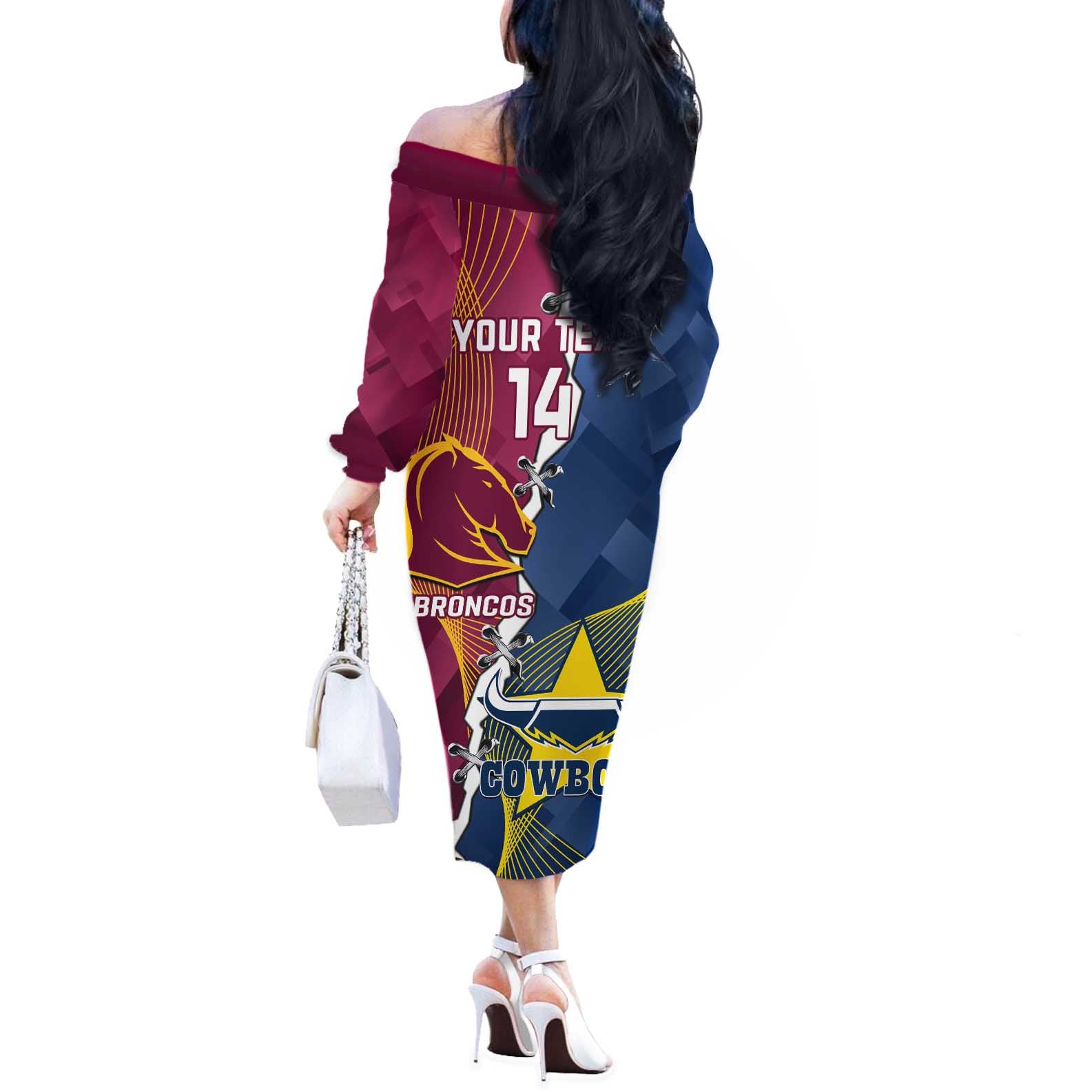 Custom Cowboys And Broncos Rugby Off The Shoulder Long Sleeve Dress Dynamic Style