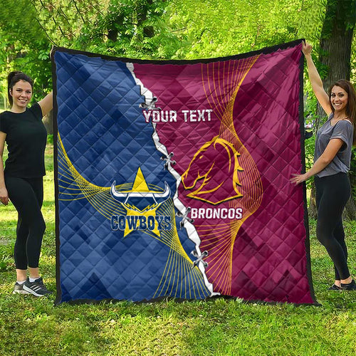 Custom Cowboys And Broncos Rugby Quilt Dynamic Style