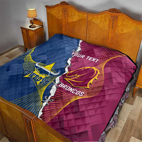 Custom Cowboys And Broncos Rugby Quilt Dynamic Style