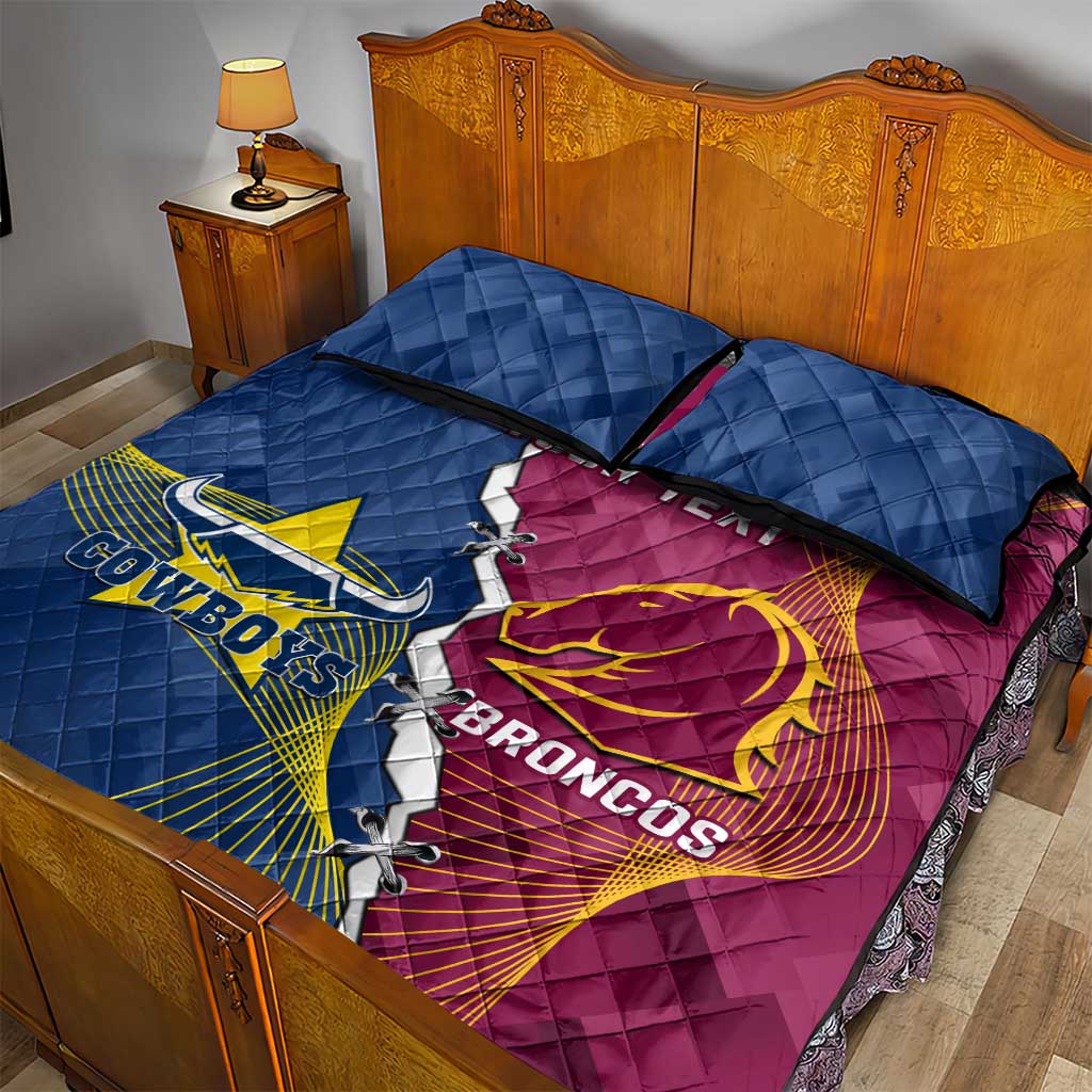 Custom Cowboys And Broncos Rugby Quilt Bed Set Dynamic Style