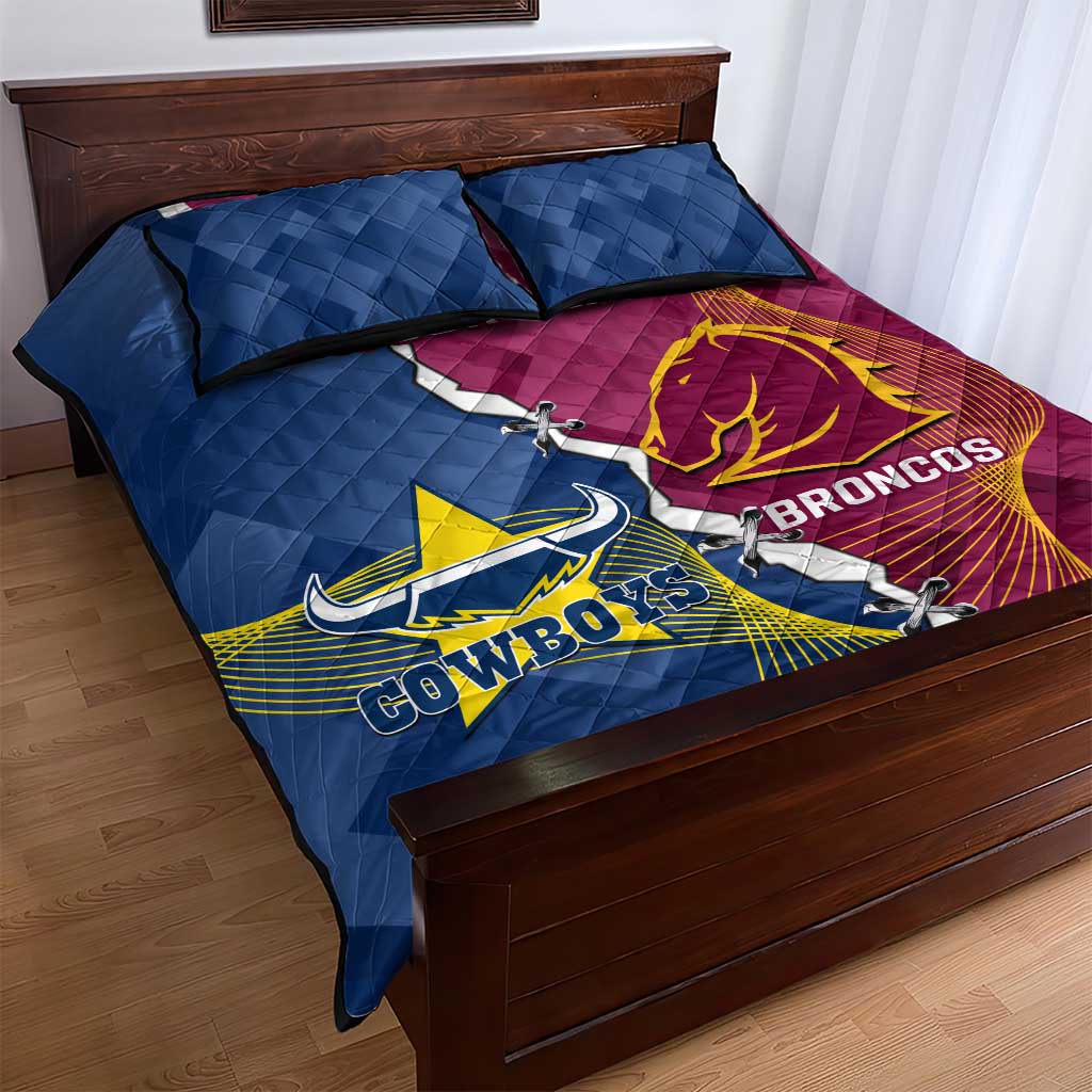Custom Cowboys And Broncos Rugby Quilt Bed Set Dynamic Style