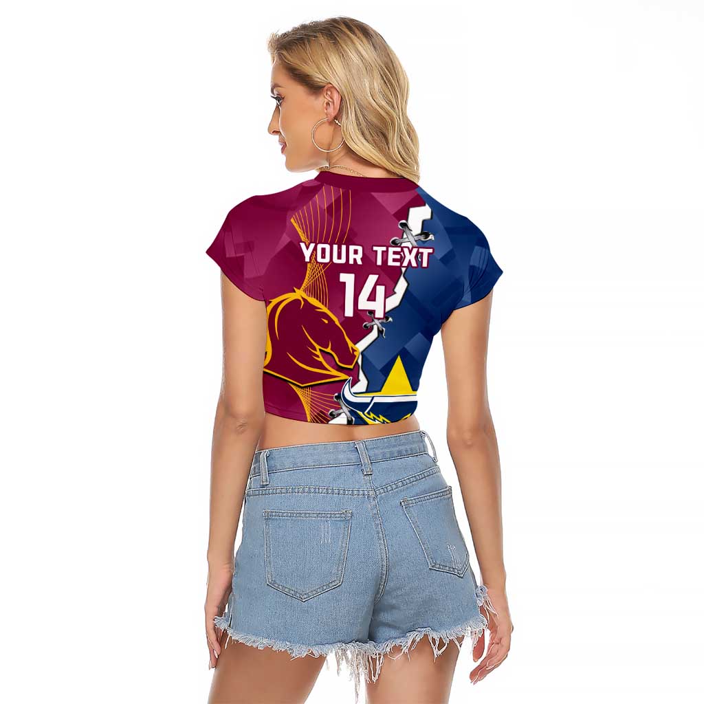 Custom Cowboys And Broncos Rugby Raglan Cropped T Shirt Dynamic Style