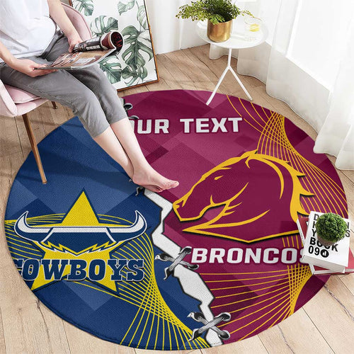 Custom Cowboys And Broncos Rugby Round Carpet Dynamic Style