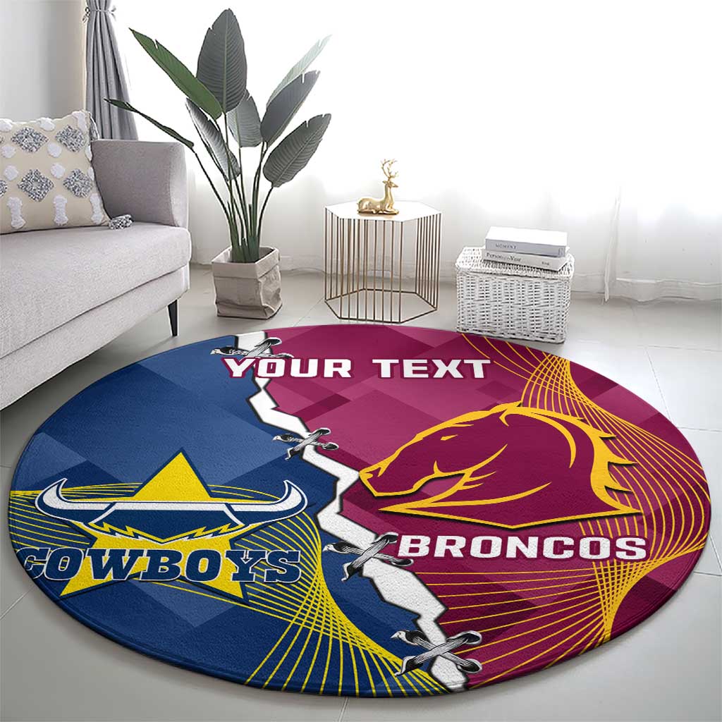 Custom Cowboys And Broncos Rugby Round Carpet Dynamic Style