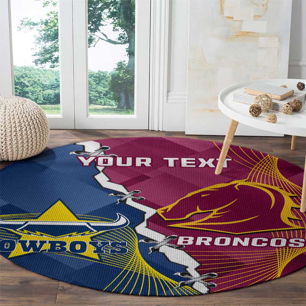 Custom Cowboys And Broncos Rugby Round Carpet Dynamic Style