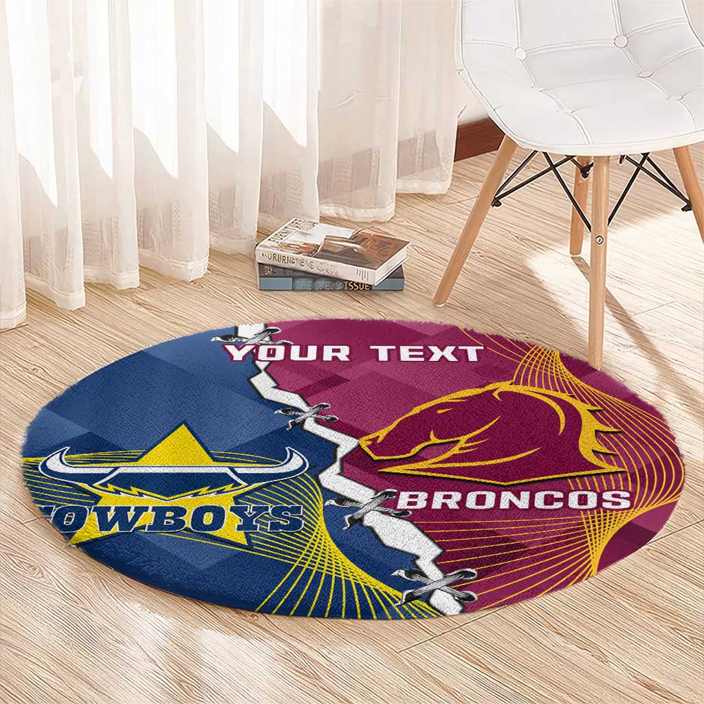 Custom Cowboys And Broncos Rugby Round Carpet Dynamic Style