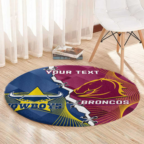 Custom Cowboys And Broncos Rugby Round Carpet Dynamic Style