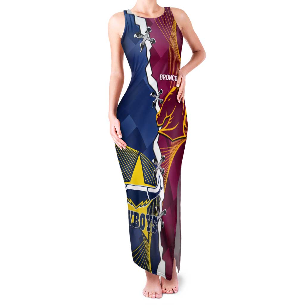 Custom Cowboys And Broncos Rugby Tank Maxi Dress Dynamic Style