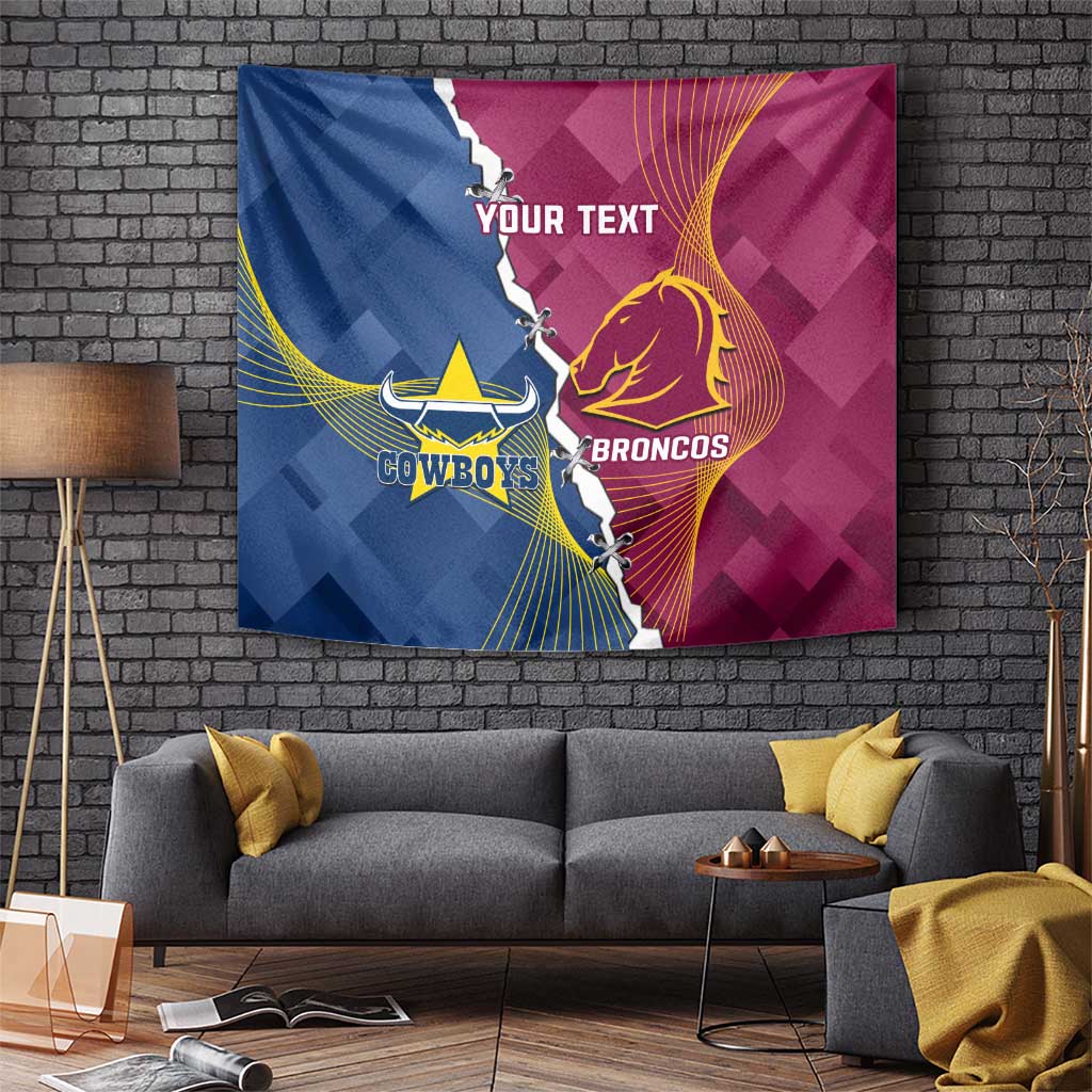Custom Cowboys And Broncos Rugby Tapestry Dynamic Style