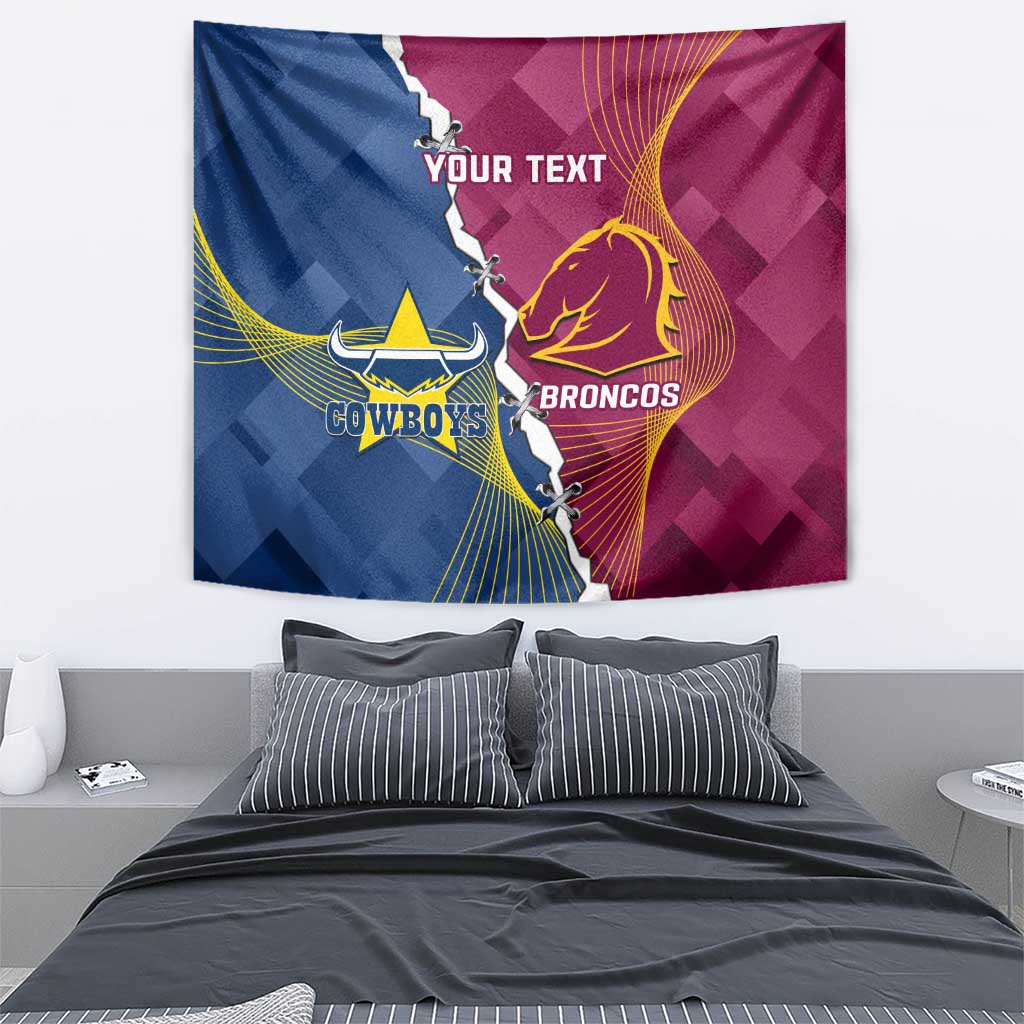 Custom Cowboys And Broncos Rugby Tapestry Dynamic Style