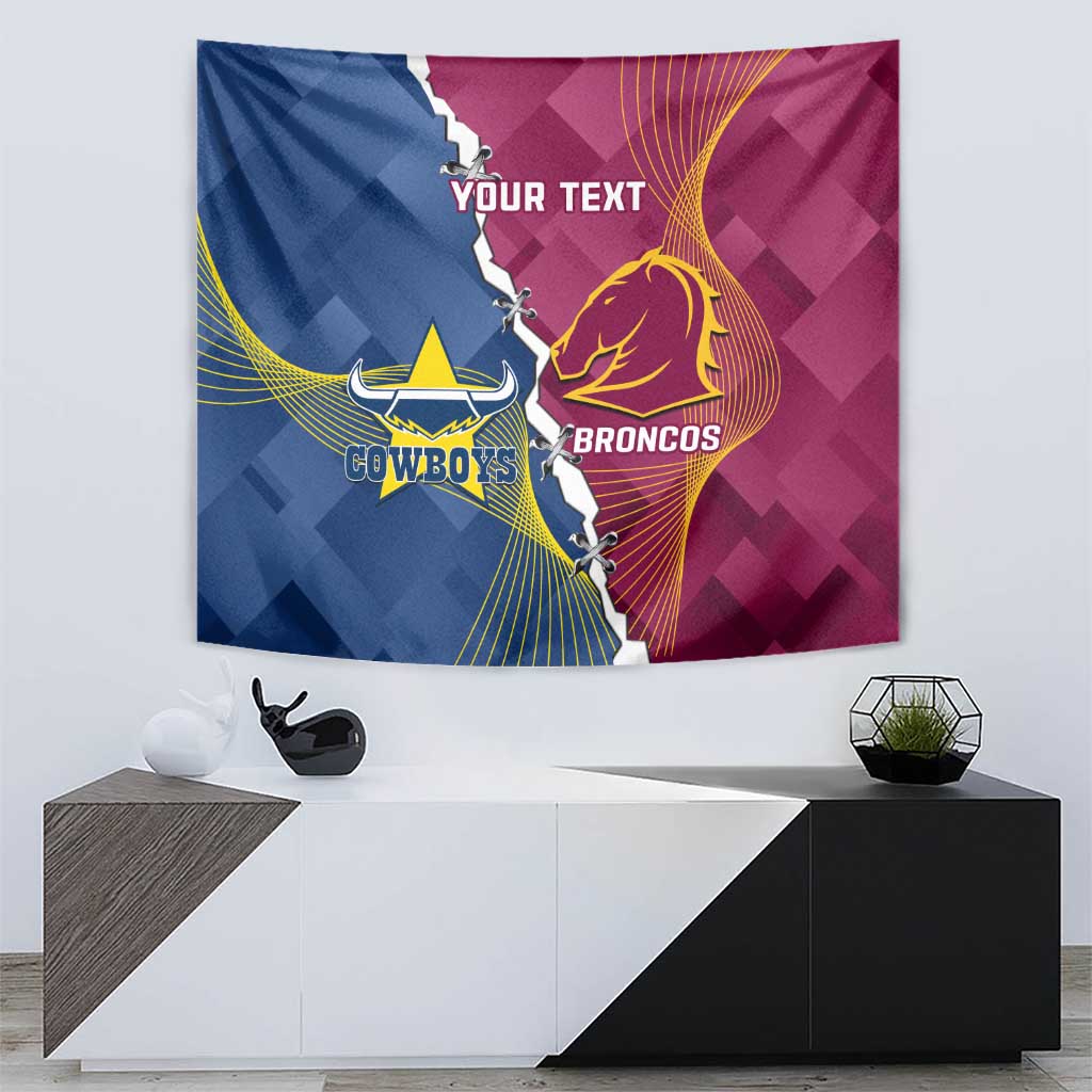 Custom Cowboys And Broncos Rugby Tapestry Dynamic Style