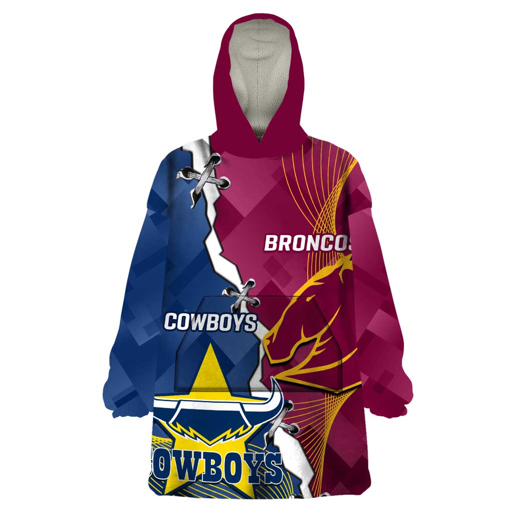 Custom Cowboys And Broncos Rugby Wearable Blanket Hoodie Dynamic Style