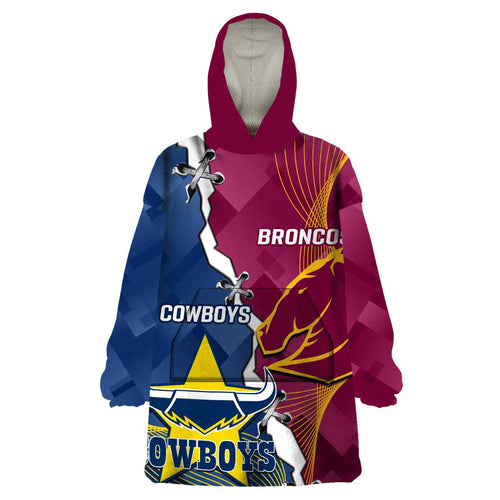 Custom Cowboys And Broncos Rugby Wearable Blanket Hoodie Dynamic Style