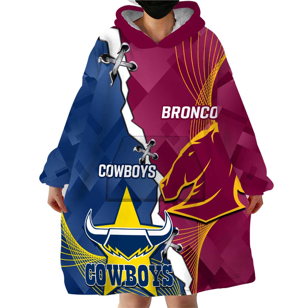 Custom Cowboys And Broncos Rugby Wearable Blanket Hoodie Dynamic Style