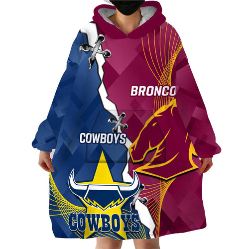 Custom Cowboys And Broncos Rugby Wearable Blanket Hoodie Dynamic Style