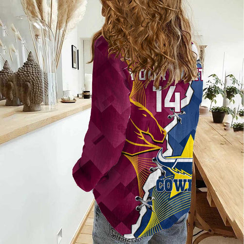Custom Cowboys And Broncos Rugby Women Casual Shirt Dynamic Style