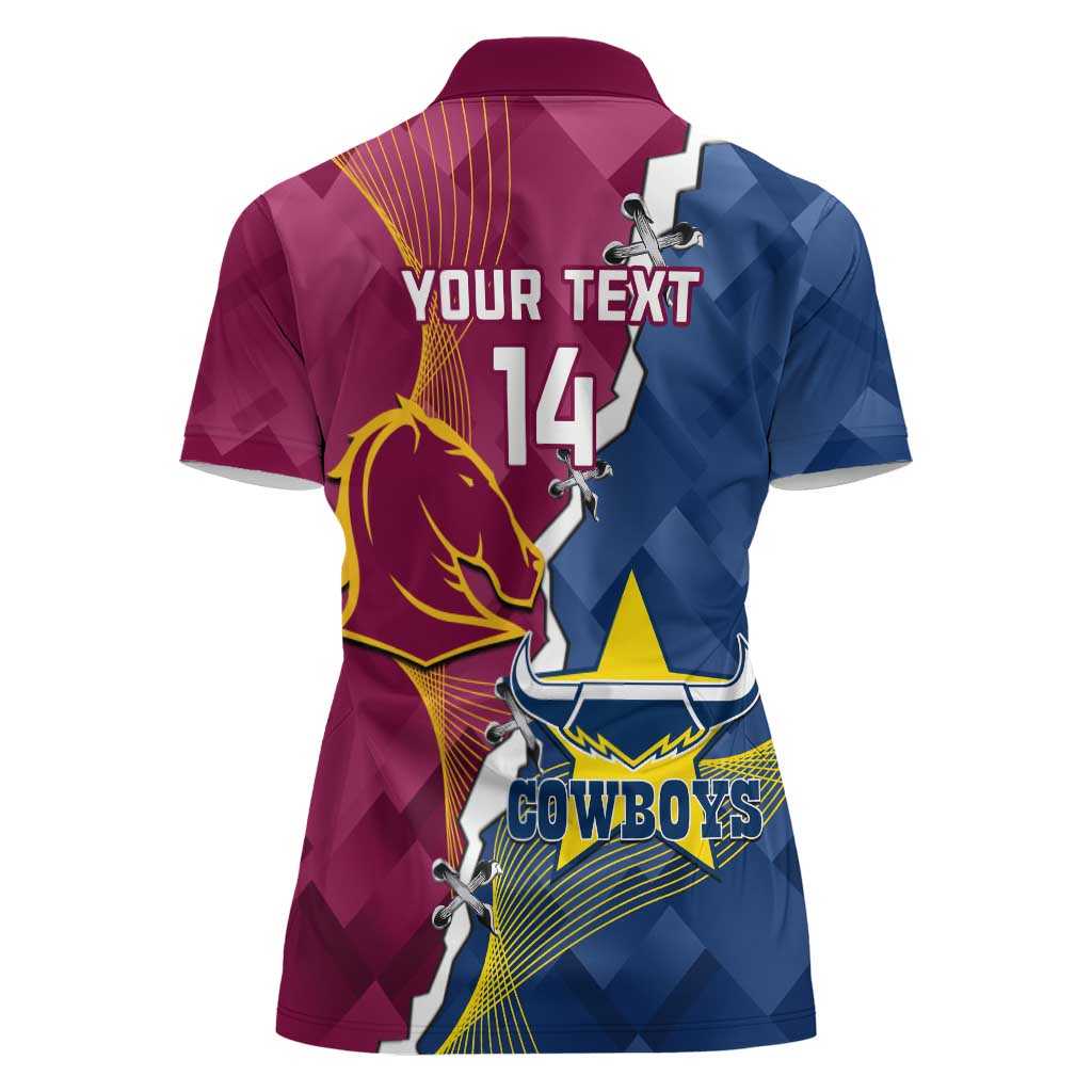 Custom Cowboys And Broncos Rugby Women Polo Shirt Dynamic Style
