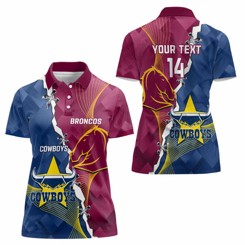Custom Cowboys And Broncos Rugby Women Polo Shirt Dynamic Style