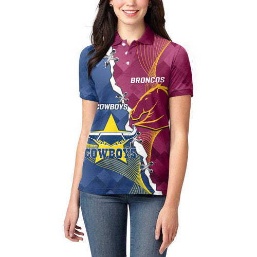 Custom Cowboys And Broncos Rugby Women Polo Shirt Dynamic Style
