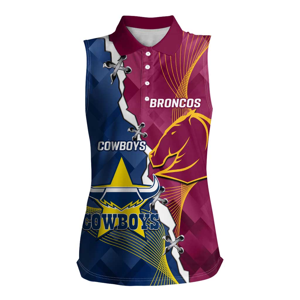 Custom Cowboys And Broncos Rugby Women Sleeveless Polo Shirt Dynamic Style