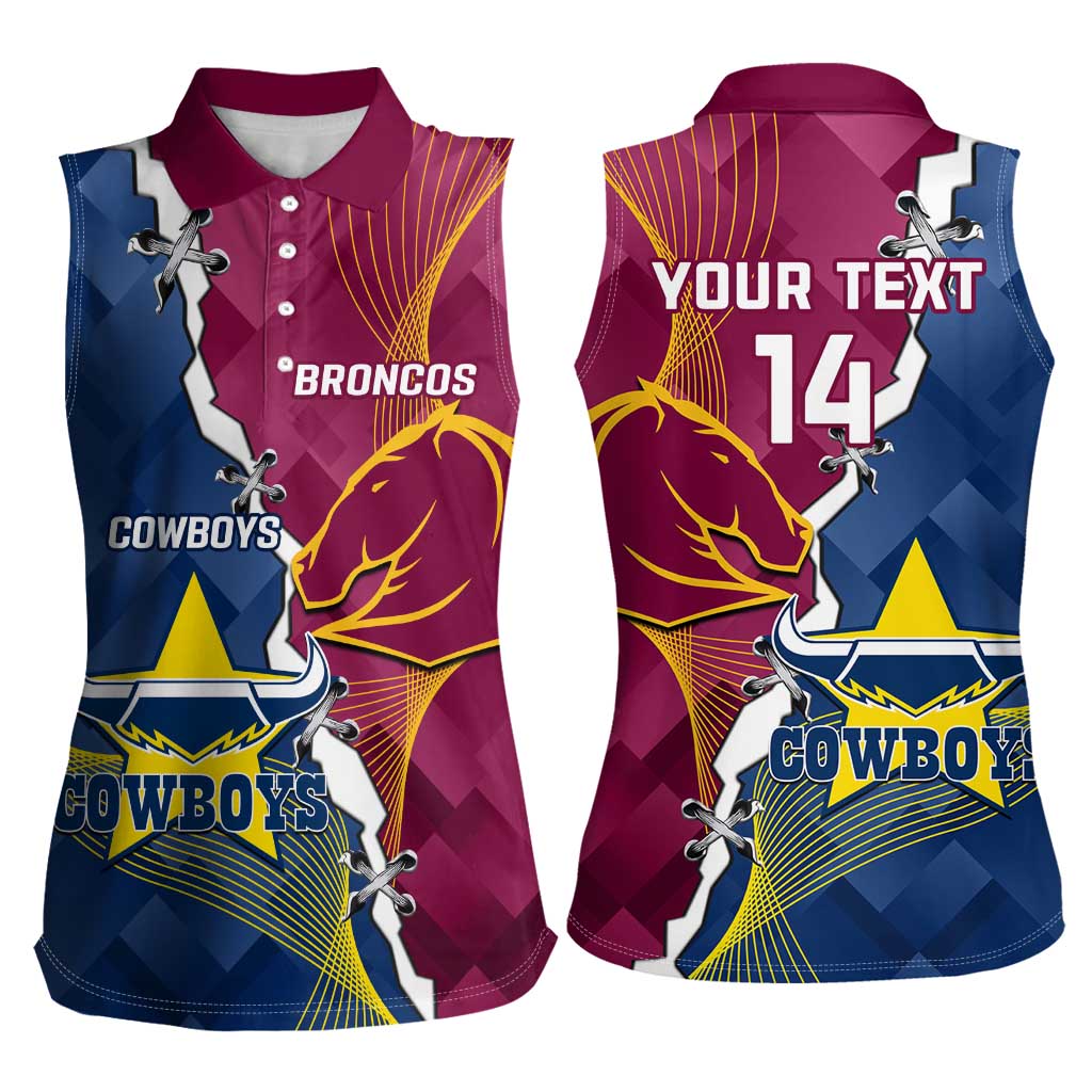 Custom Cowboys And Broncos Rugby Women Sleeveless Polo Shirt Dynamic Style