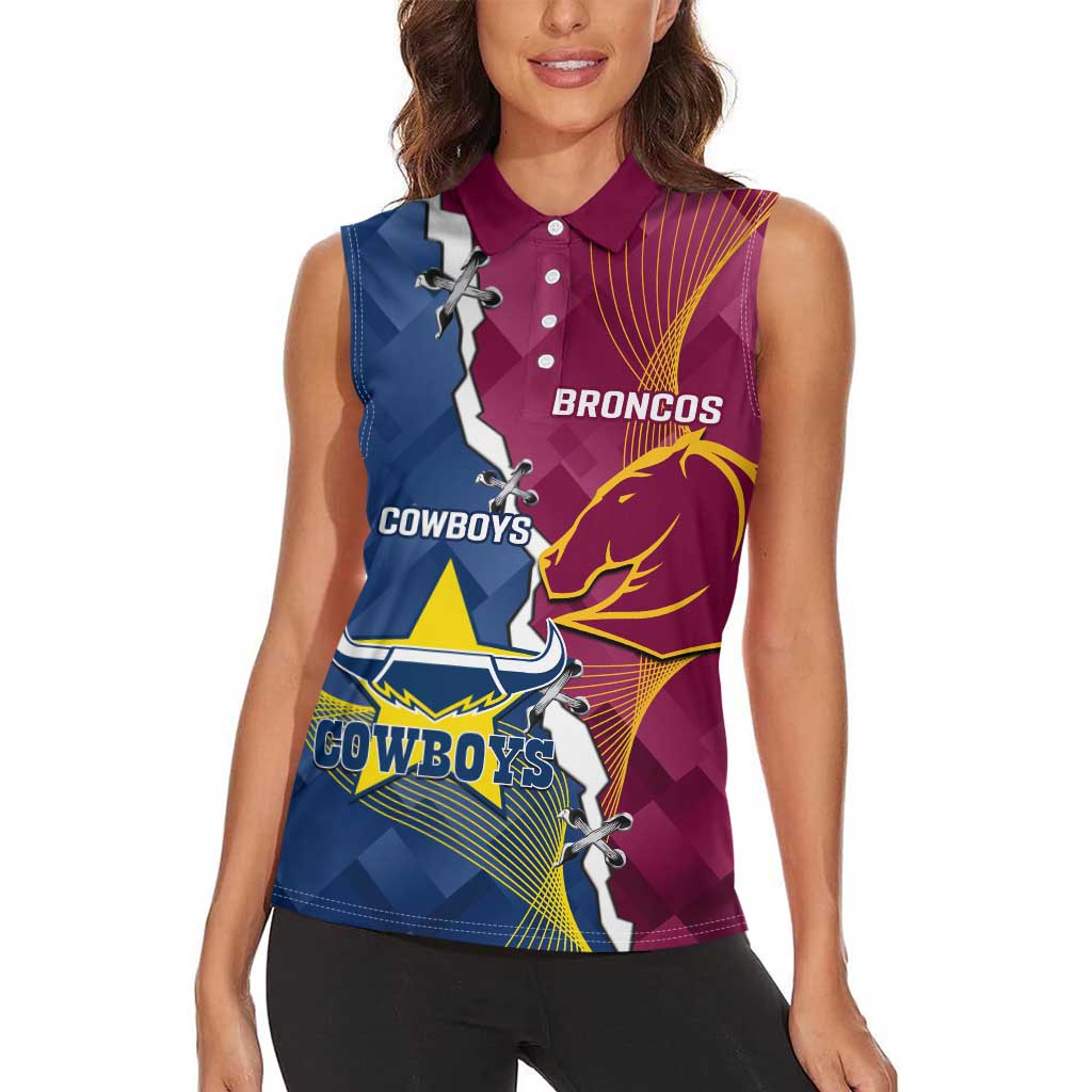 Custom Cowboys And Broncos Rugby Women Sleeveless Polo Shirt Dynamic Style