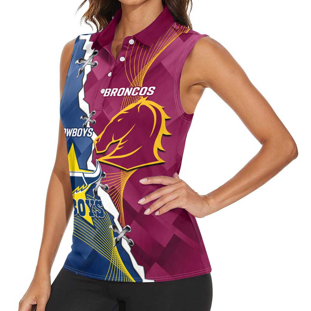 Custom Cowboys And Broncos Rugby Women Sleeveless Polo Shirt Dynamic Style