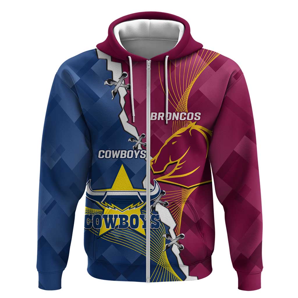 Custom Cowboys And Broncos Rugby Zip Hoodie Dynamic Style